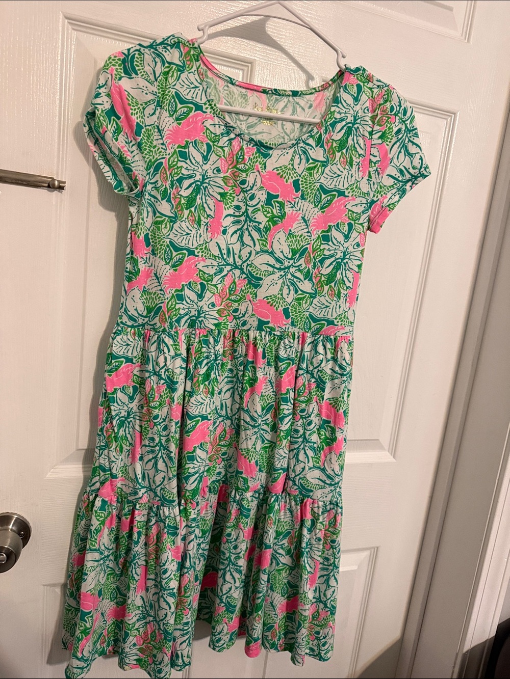 Lilly Pulitzer womens/juniors size XXS Pink & Green Tropical Tiered Dress